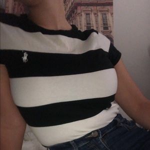 White & black polo striped tee 🤍🖤